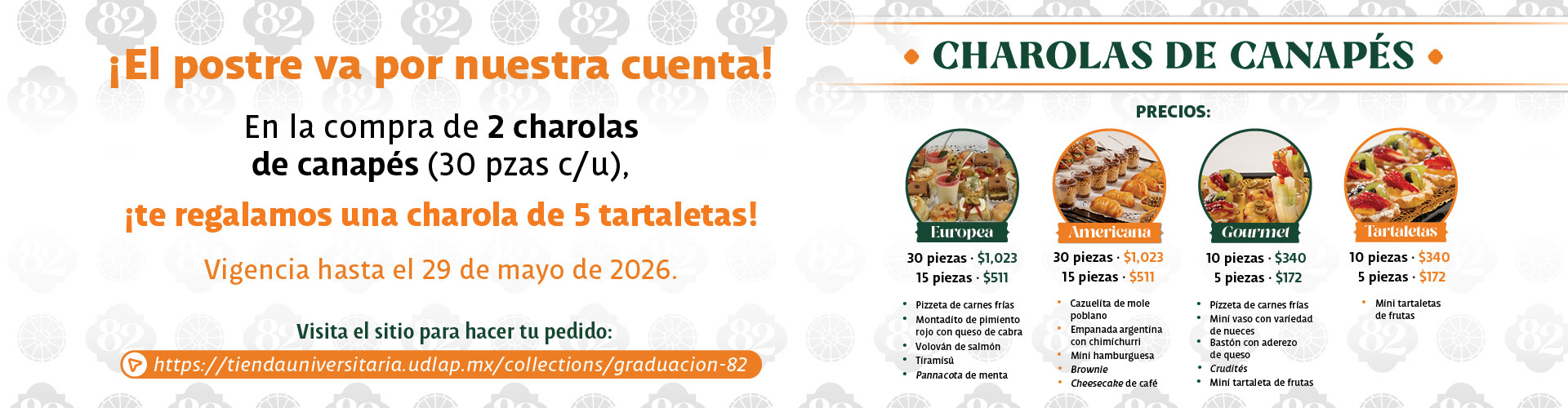 Charolas de canapés Graduación 82 — vista escritorio
