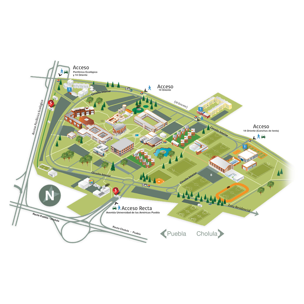 Mapa de ubicación del campus UDLAP en San Andrés Cholula, Puebla